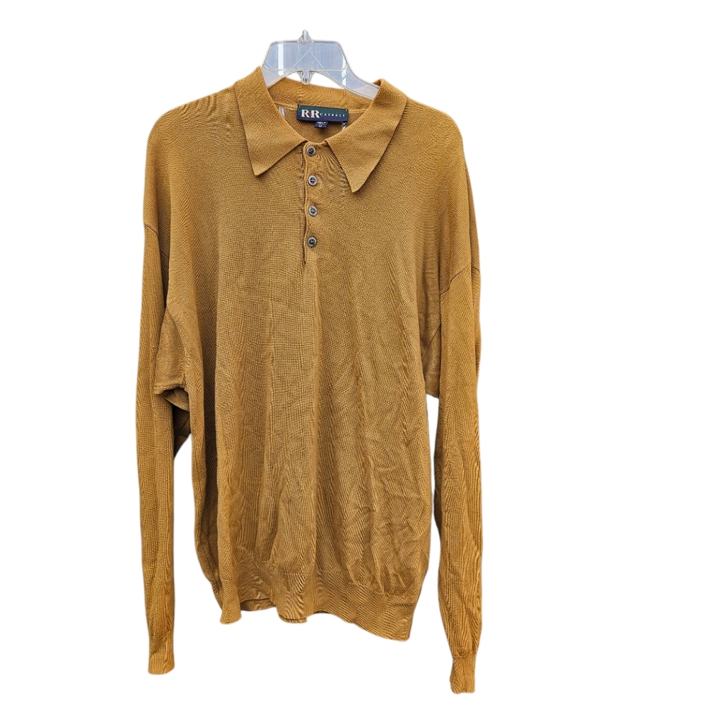 R&R Casuals  Mustard Yellow Polo Sweater Mens Size M - Picture 2 of 14